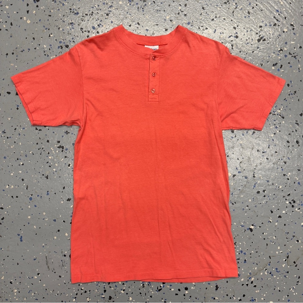 Vtg 90s Streetwear Henley T-Shirt Mens SZ M Pink Blank Hanes Short Sleeve USA